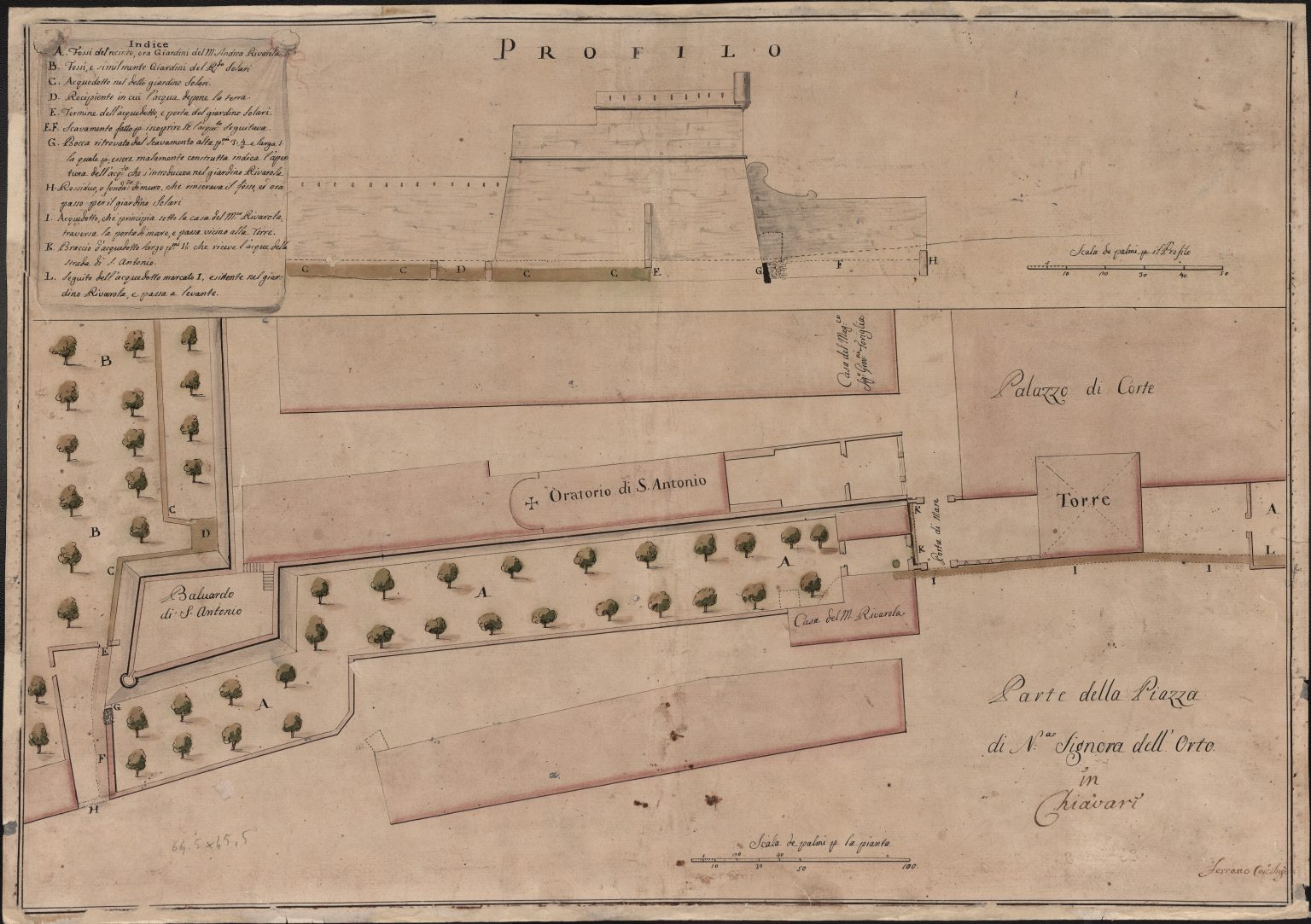 Una antica mappa dell'Oratorio di Sant'Antonio a Chiavari