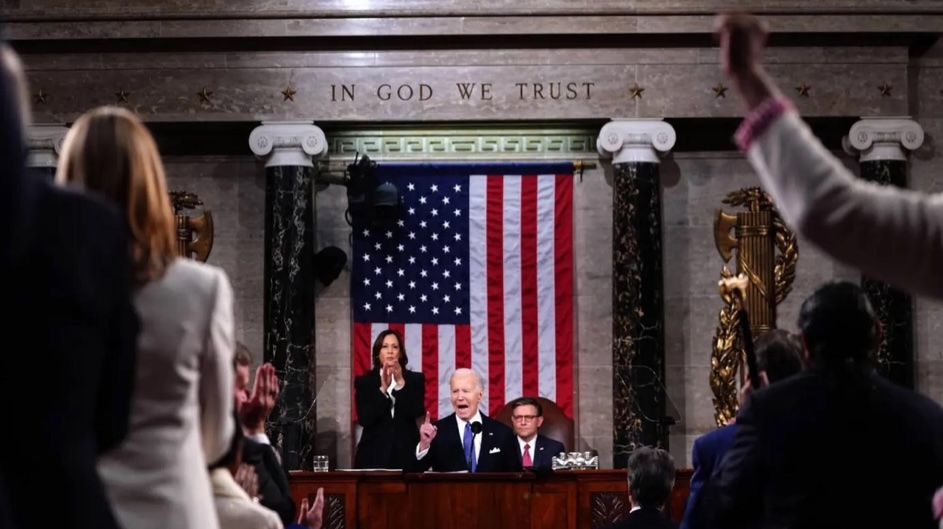 Il presidente americano Joe Biden durante il discorso sullo Stato dell'Unione
