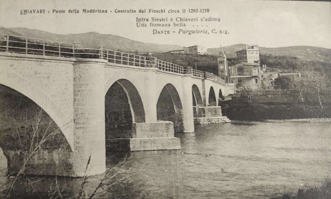 Una foto storica del Ponte della Maddalena sul fiume Entella