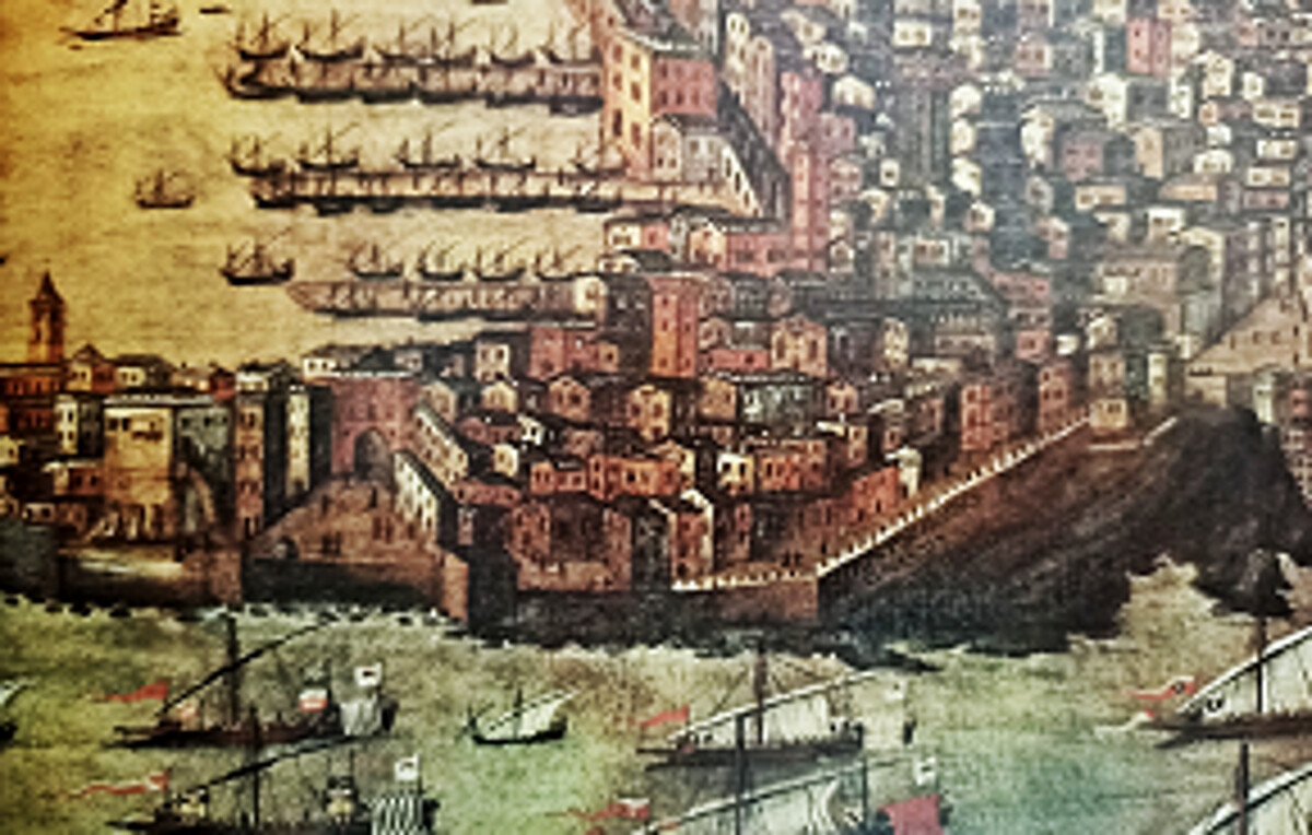 Una tavola che raffigura Genova nel Medioevo