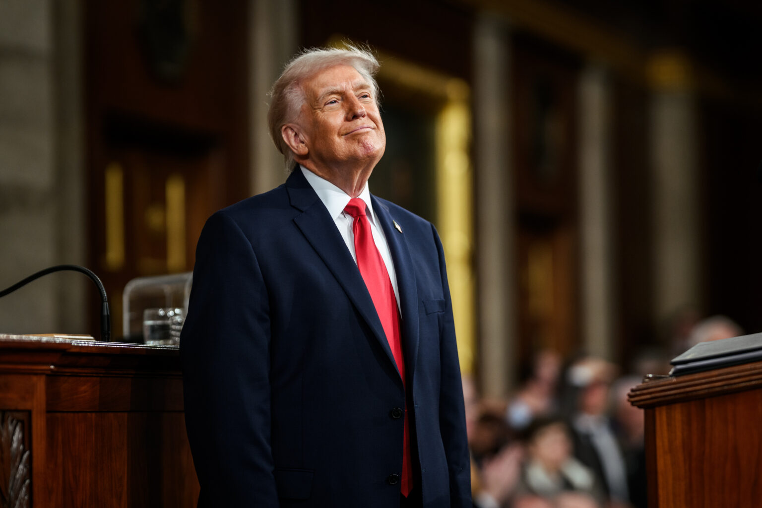 Il presidente degli Stati Uniti Donald Trump durante il discorso sullo Stato dell'Unione