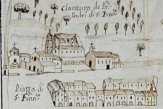 Una illustrazione della piazza dedicata a San Francesco a Chiavari