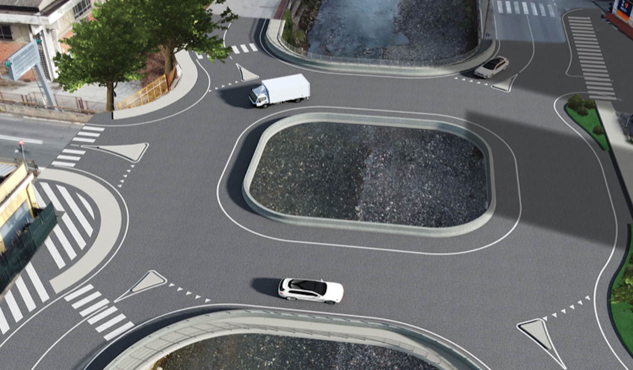 Un render del progetto della nuova rotatoria di Recco
