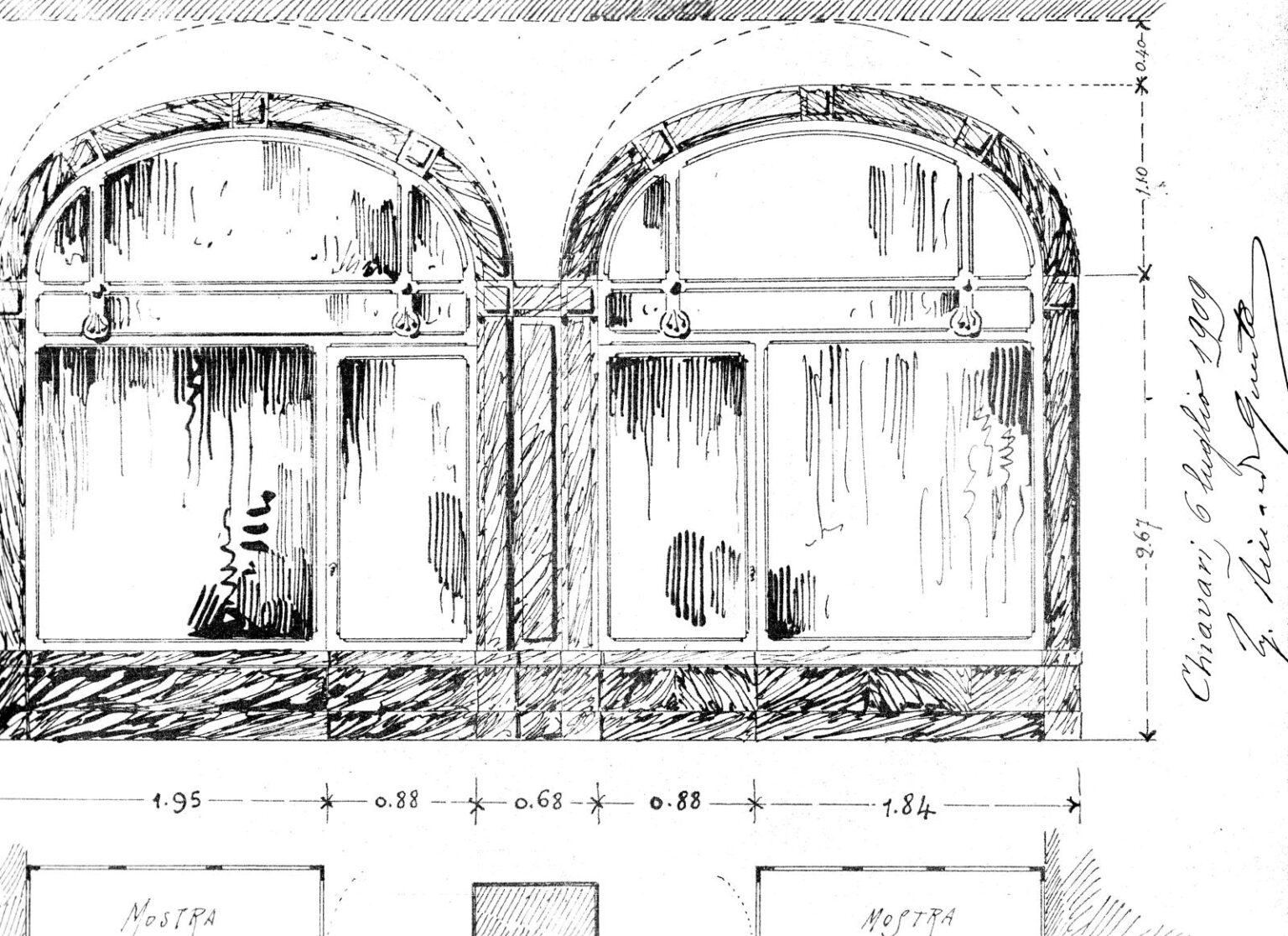 Uno dei disegni preparatori delle vetrine della Pasticceria Copello, opera di Riccardo Questa