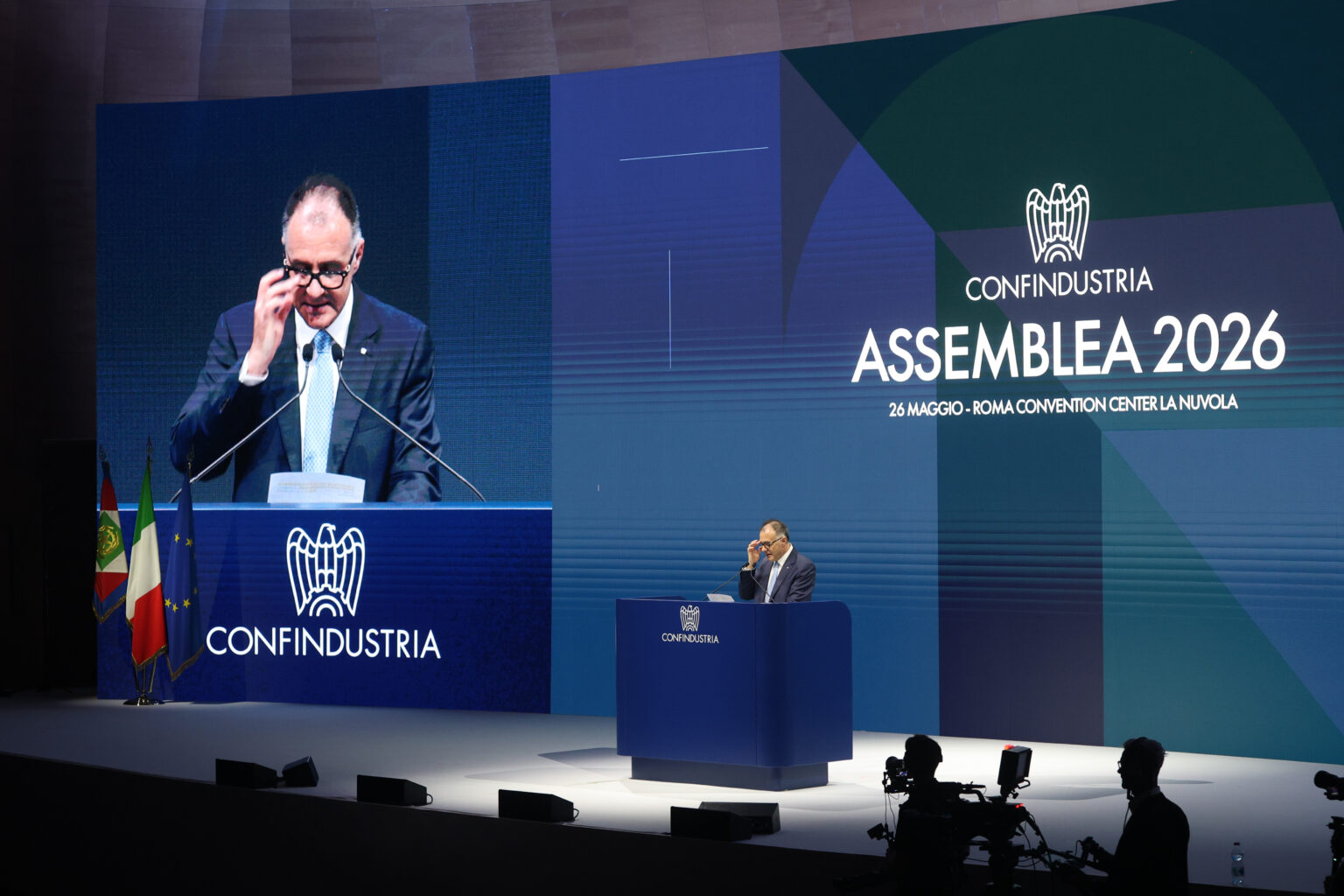 Il presidente di Confindustria, Emanuele Orsini, nel corso della assemblea annuale