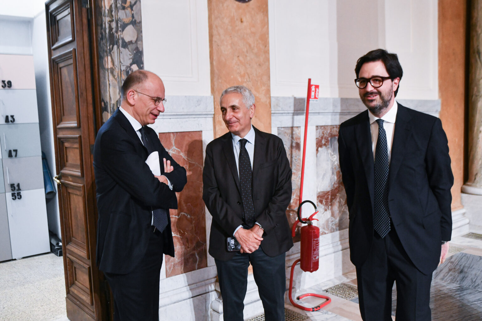 Gaetano Quagliariello e Lorenzo Castellani insieme a Enrico Letta alla presentazione del loro libro