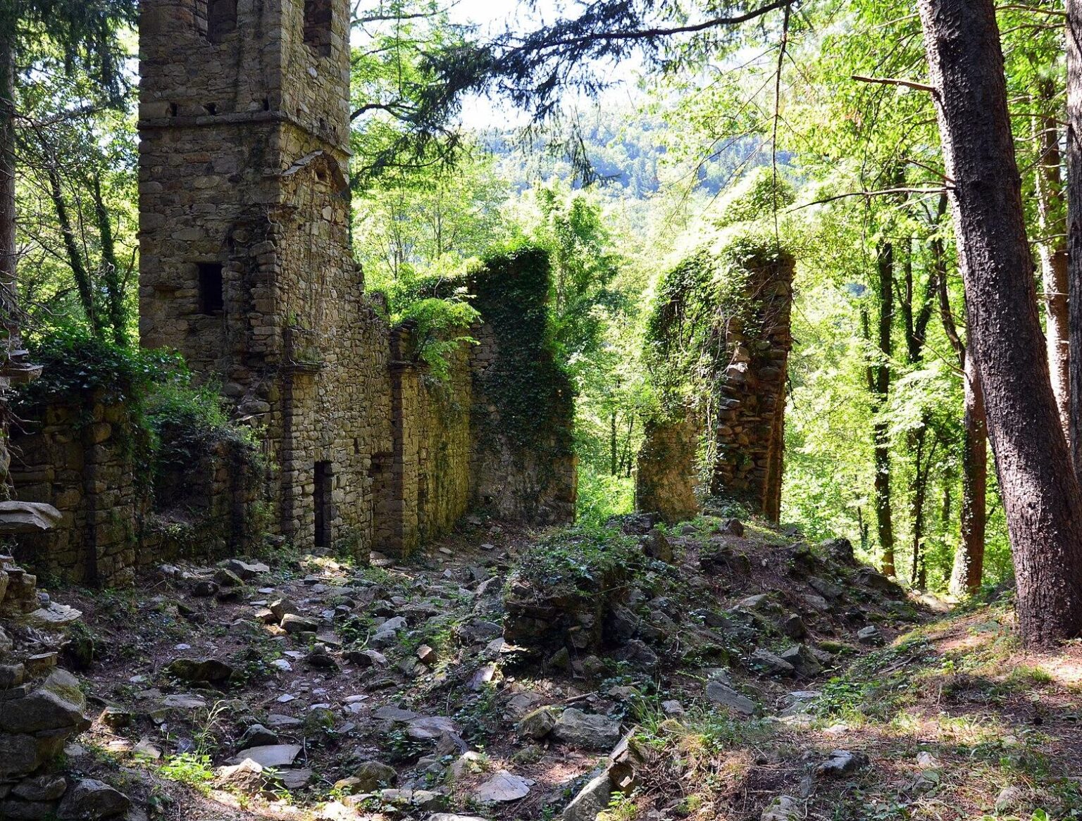 Le rovine della chiesa di San Martino di Licciorno nell'entroterra di Levante