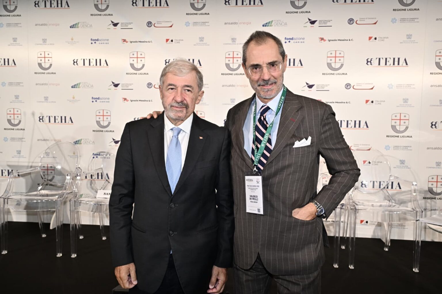 Il presidente della Regione Marco Bucci e il Ceo di TEHA Valerio De Molli